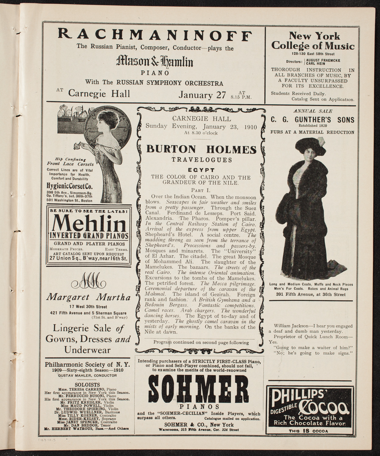 Burton Holmes Travelogue: Egypt, January 23, 1910, program page 5