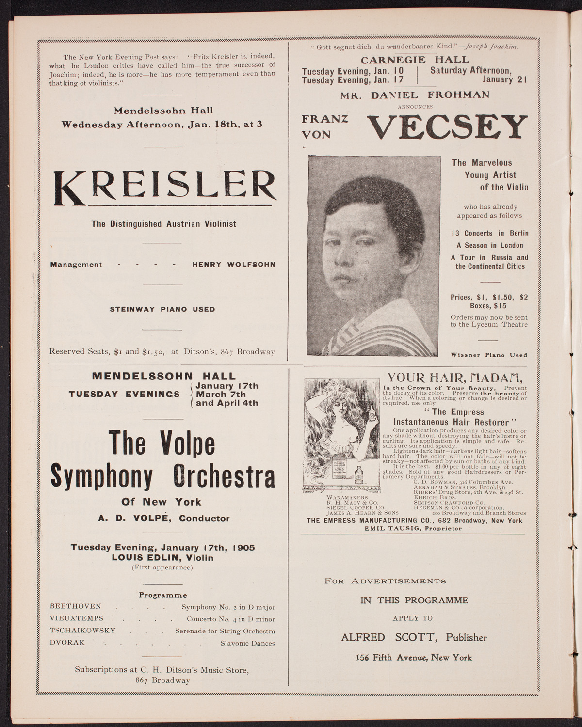 Benefit: German Hospital and Dispensary, January 8, 1905, program page 10