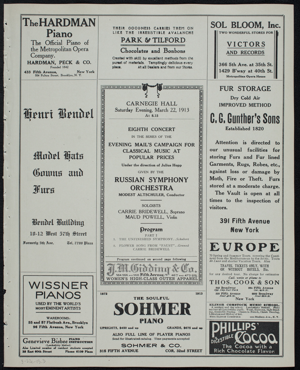 Russian Symphony Society of New York, March 22, 1913, program page 5