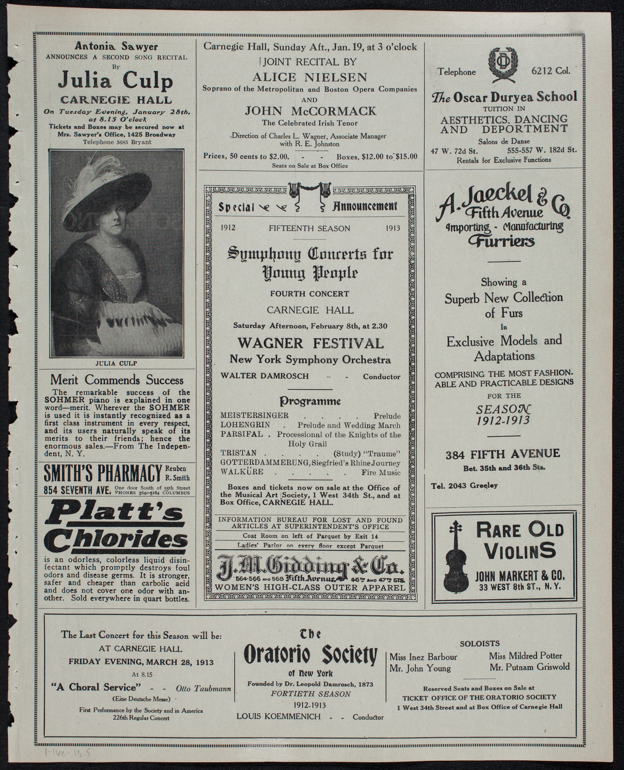 New York Philharmonic, January 16, 1913, program page 9