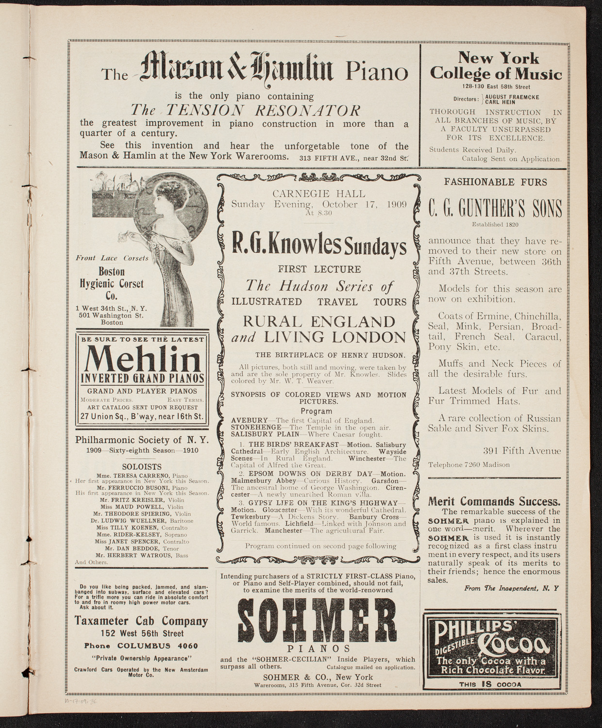 Lecture by R.G. Knowles, October 17, 1909, program page 5