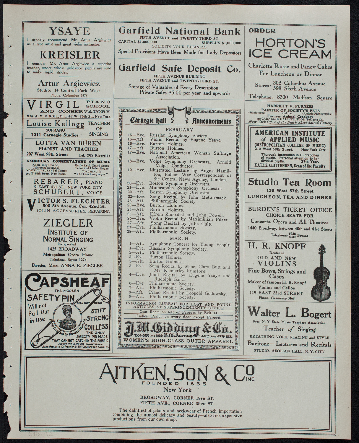 Ernest Schelling, Piano, February 15, 1913, program page 3