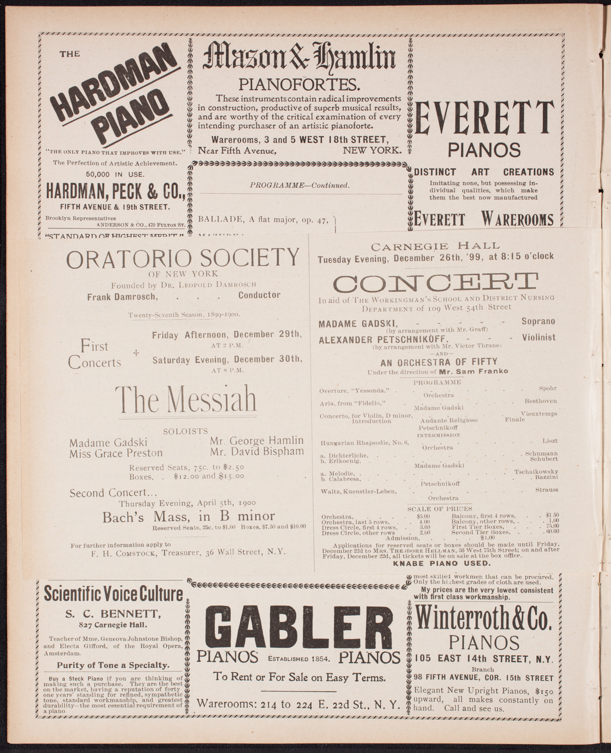 Ignacy Jan Paderewski, Piano, December 12, 1899, program page 8