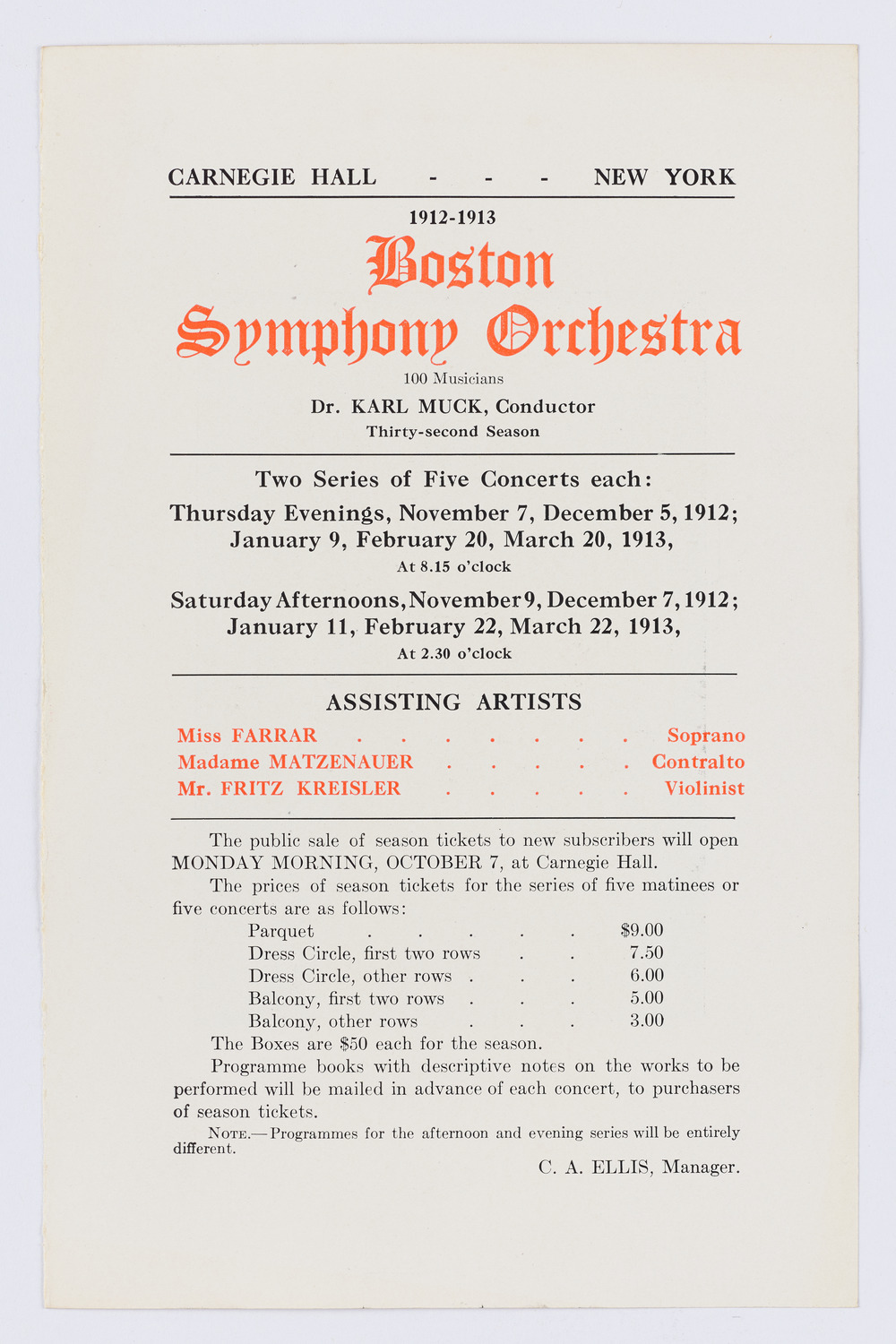 Boston Symphony Orchestra, 1912-1913