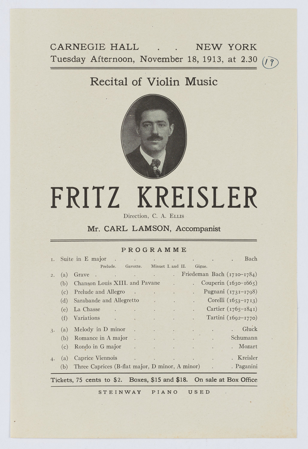 Fritz Kreisler, November 18, 1913