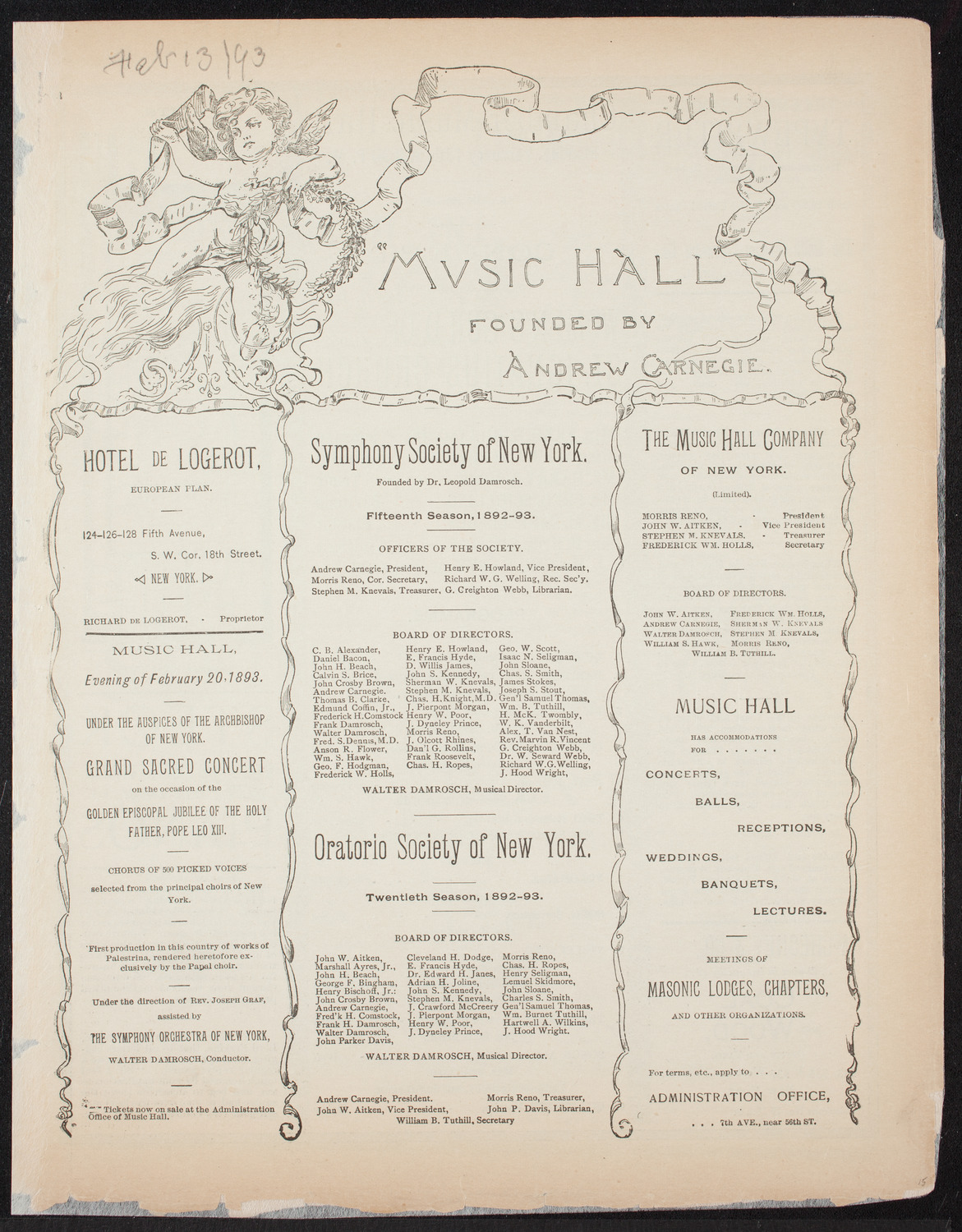 Concert: Women's Guild of St. Ignatius Church, February 13, 1893, program page 1