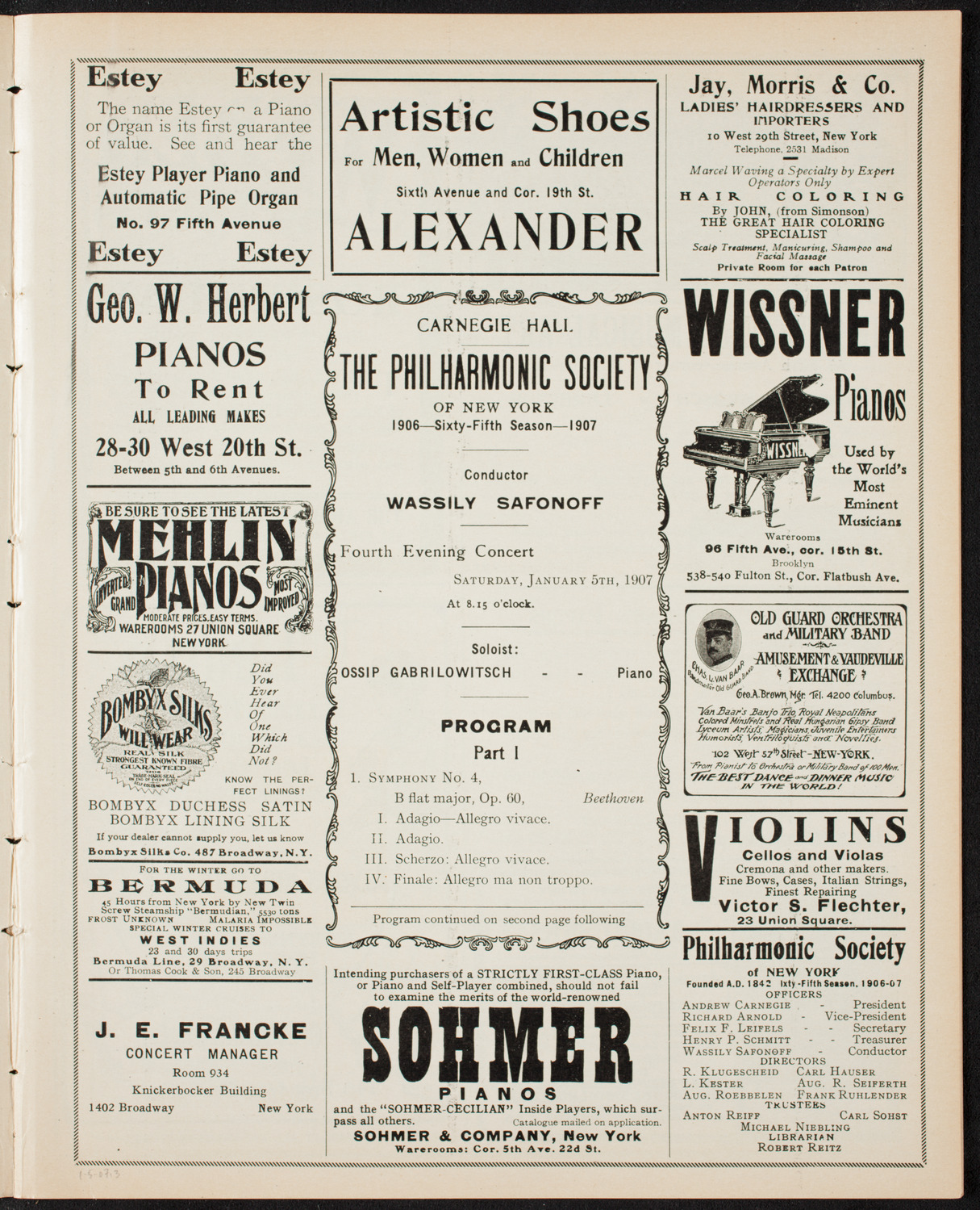 New York Philharmonic, January 5, 1907, program page 5