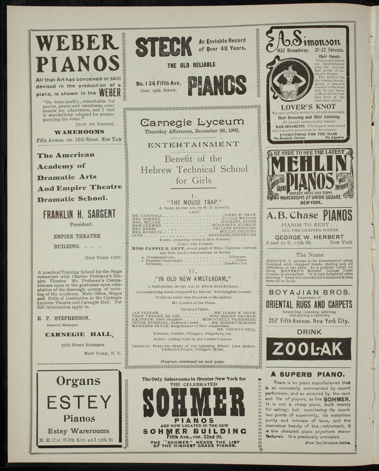 Entertainment for the Benefit of the Hebrew Technical School for Girls, December 26, 1901, program page 2