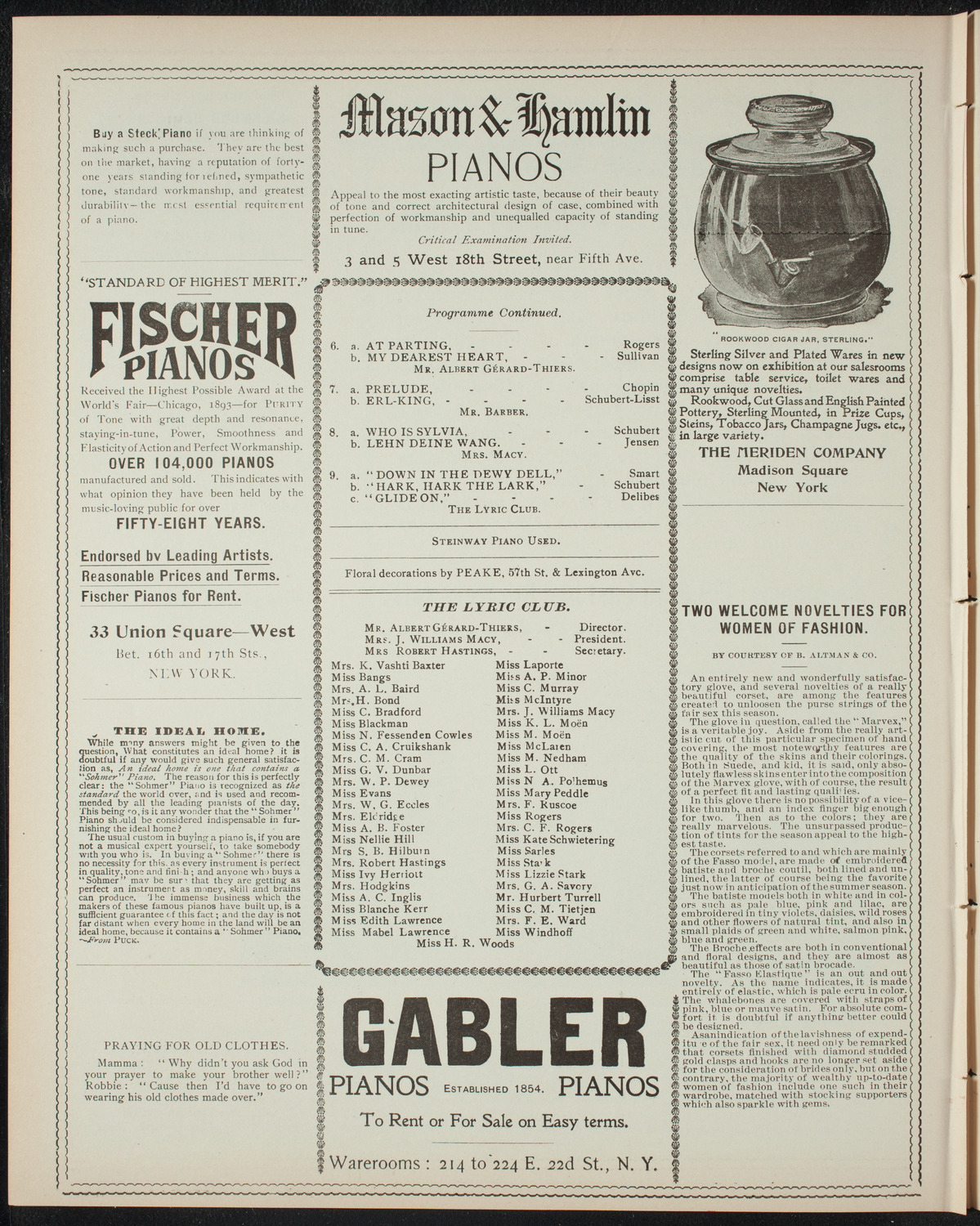 Albert Gerard-Thiers with The Lyric Club and Others, April 28, 1898, program page 6