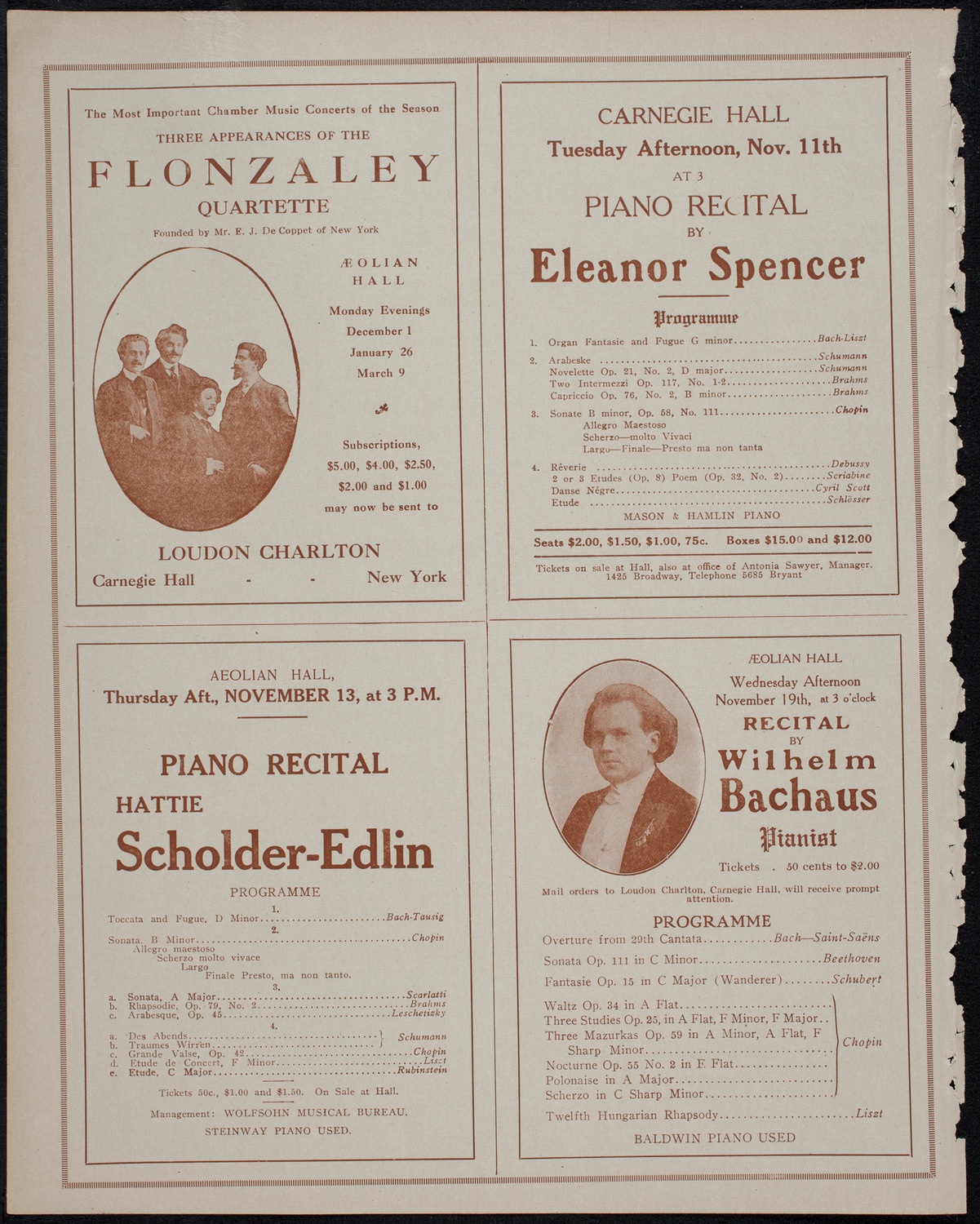 Teresa Carreño, Piano, November 4, 1913, program page 10