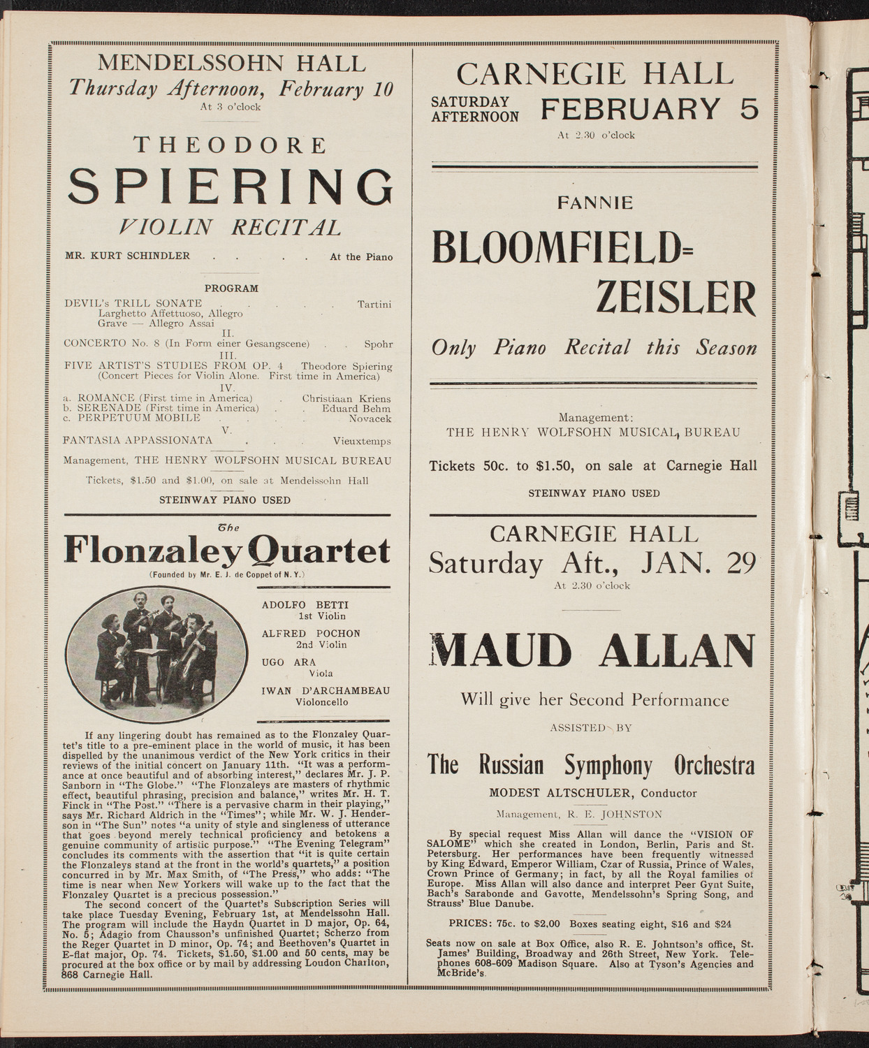 Fritz Kreisler, Violin, January 28, 1910, program page 10