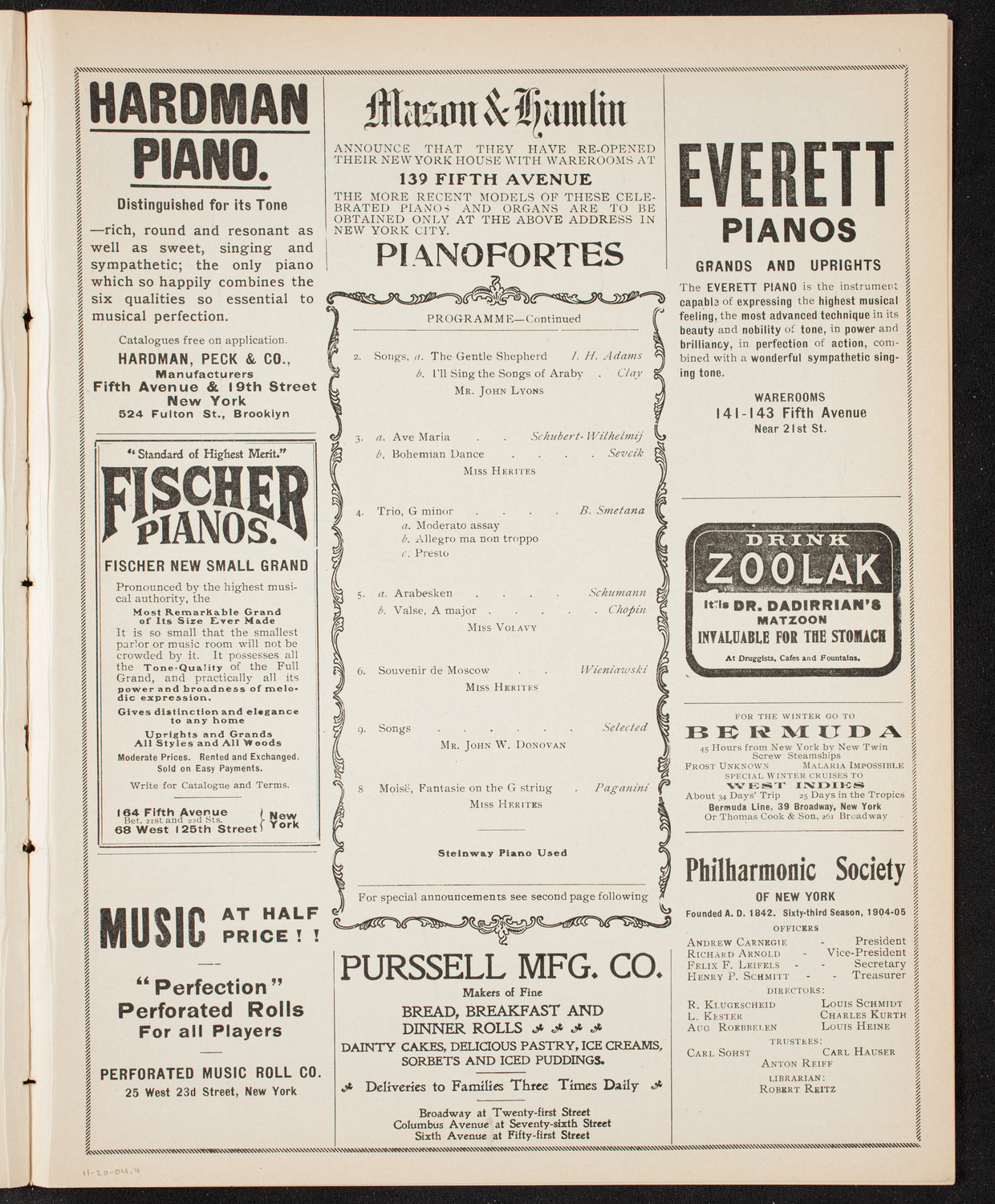 Marie Herites, Violin, November 20, 1904, program page 7