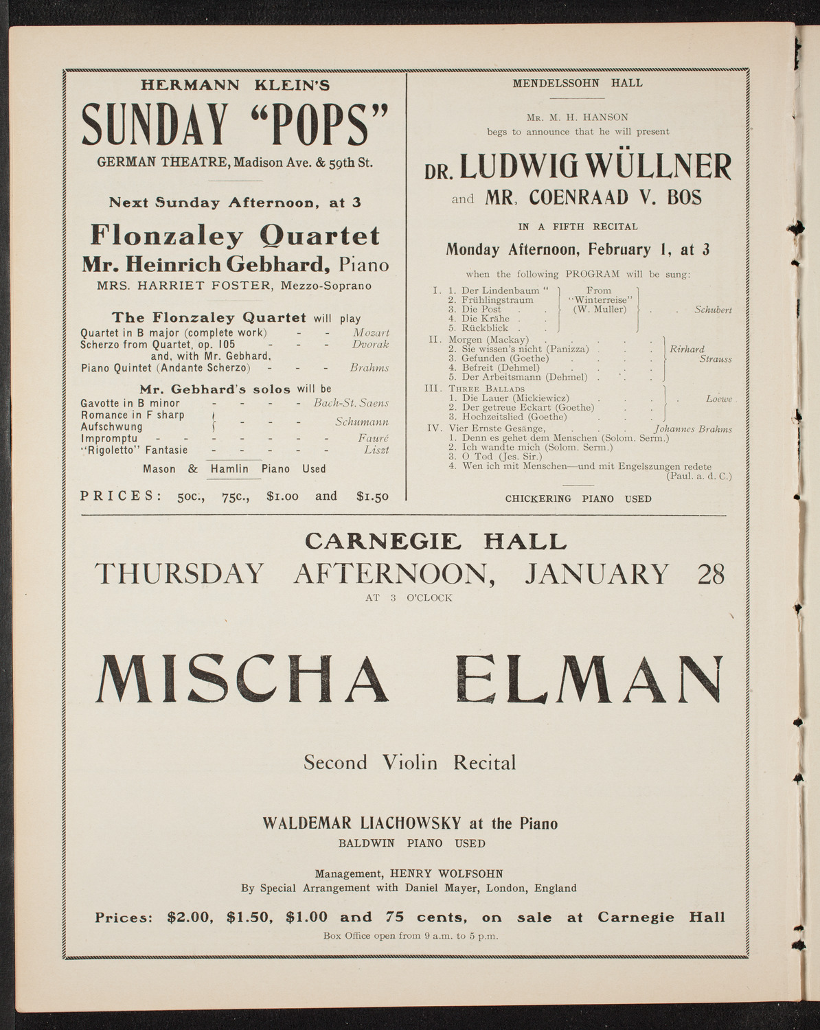 Boston Symphony Orchestra, January 9, 1909, program page 10