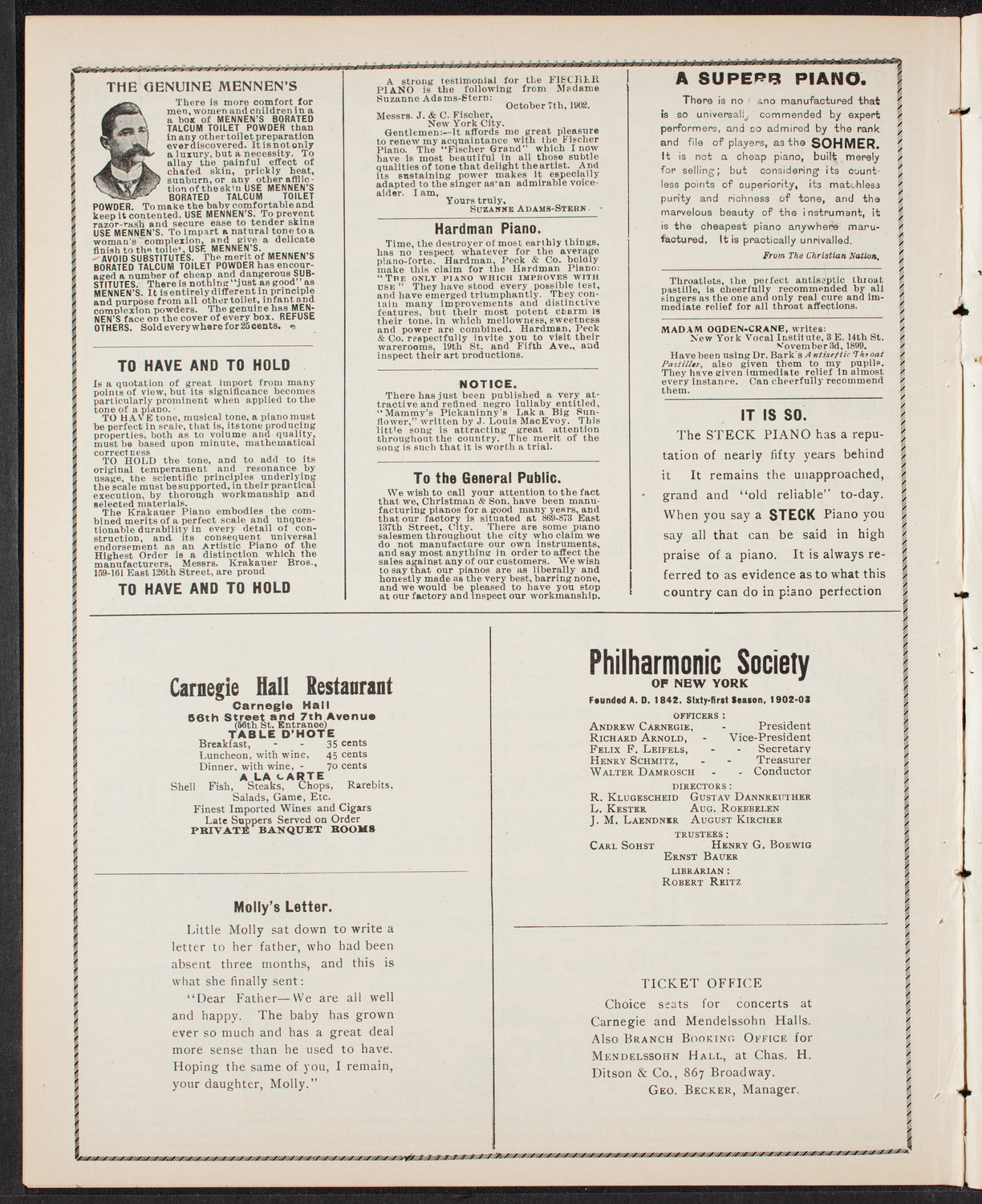 Advanced Singing Class of The People's Choral Union, April 26, 1903, program page 10