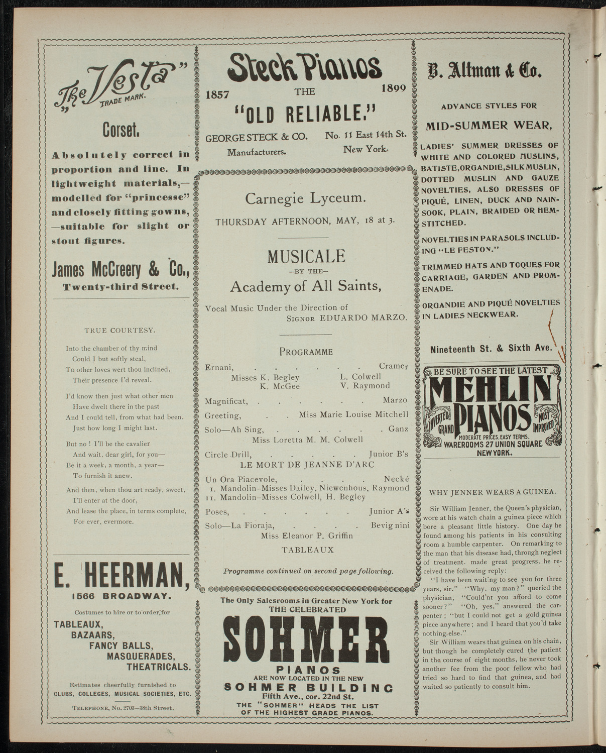 Academy of All Saints Musicale, May 18, 1899, program page 4