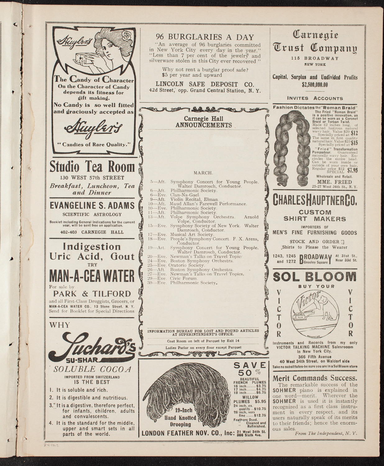 New York Philharmonic, March 4, 1910, program page 3