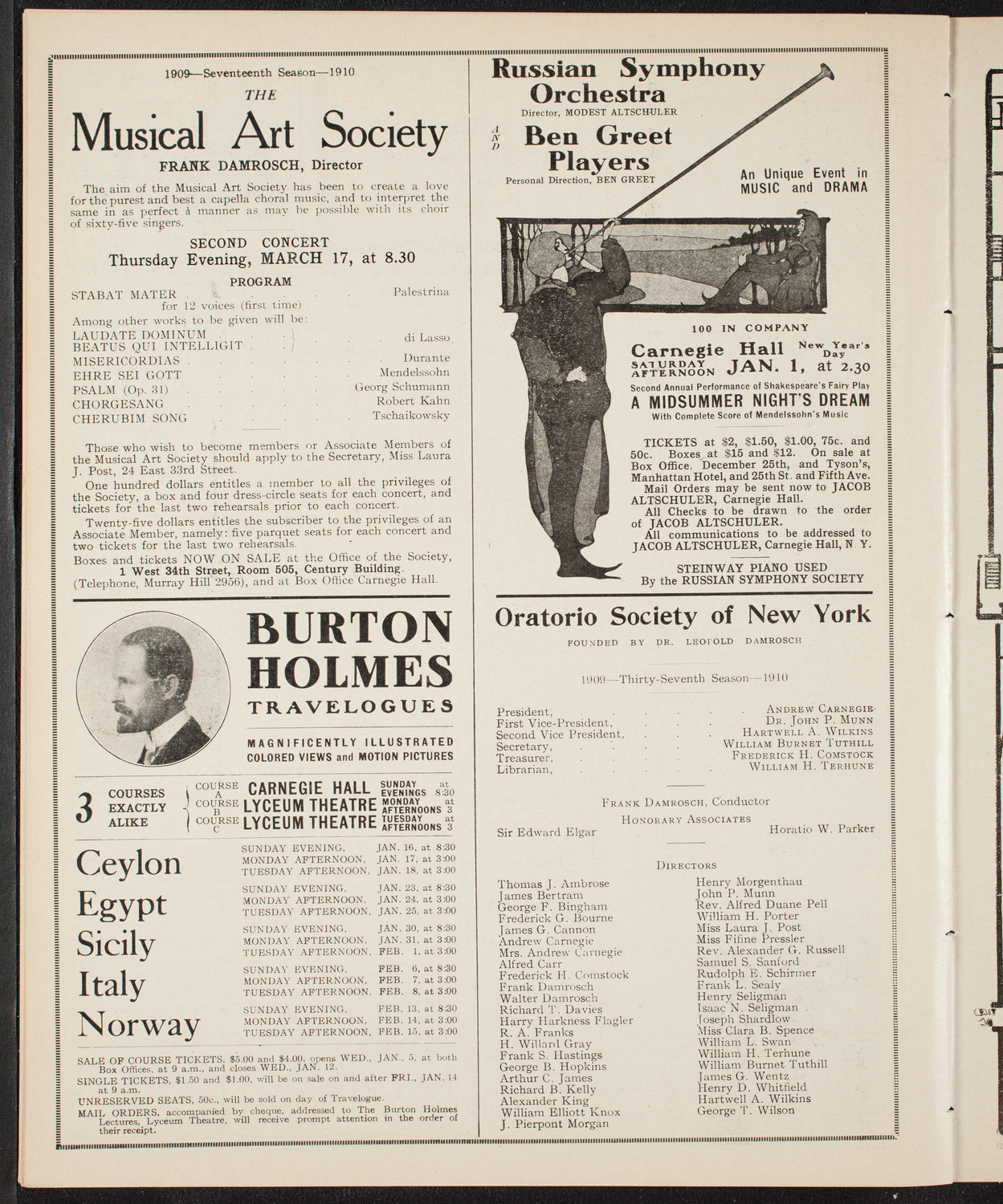 Oratorio Society of New York, December 28, 1909, program page 10