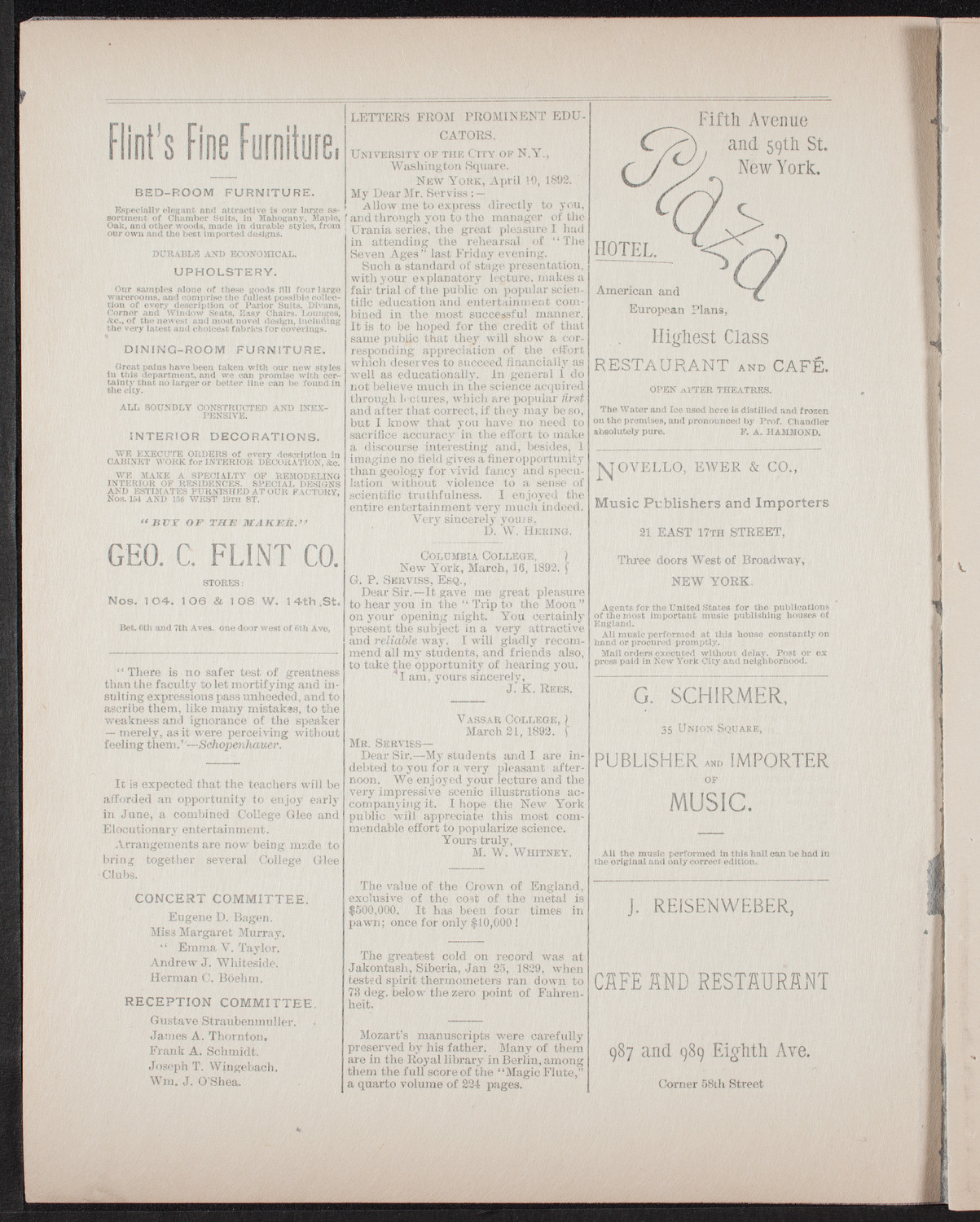 Benefit: Teachers' Mutual Benefit Association, May 6, 1892, program page 2