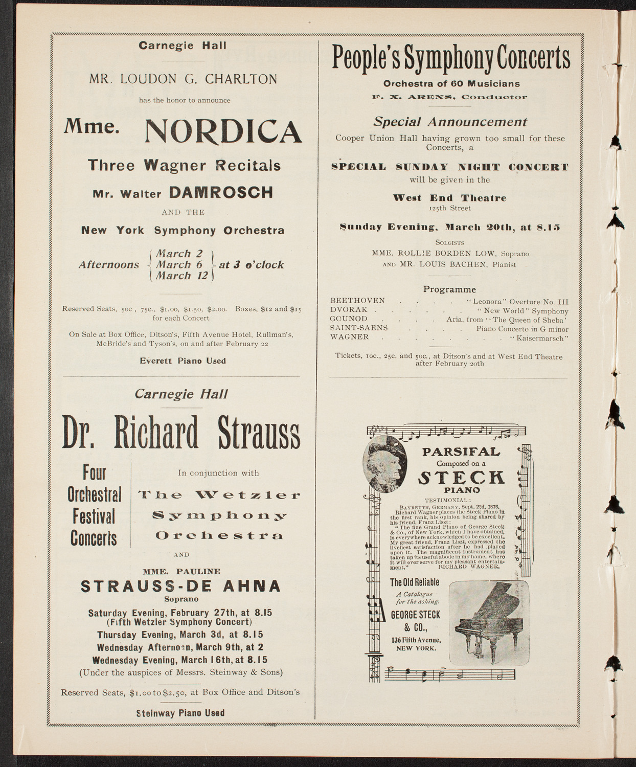 Richard Strauss with Wetzler Symphony Orchestra, February 27, 1904, program page 8