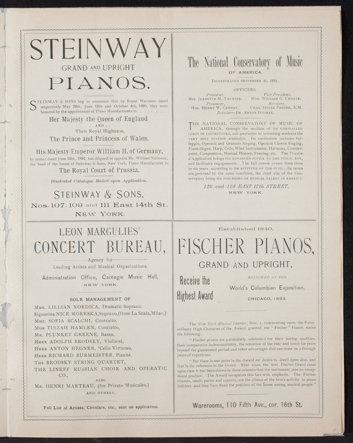 New York Philharmonic, November 17, 1893, program page 5