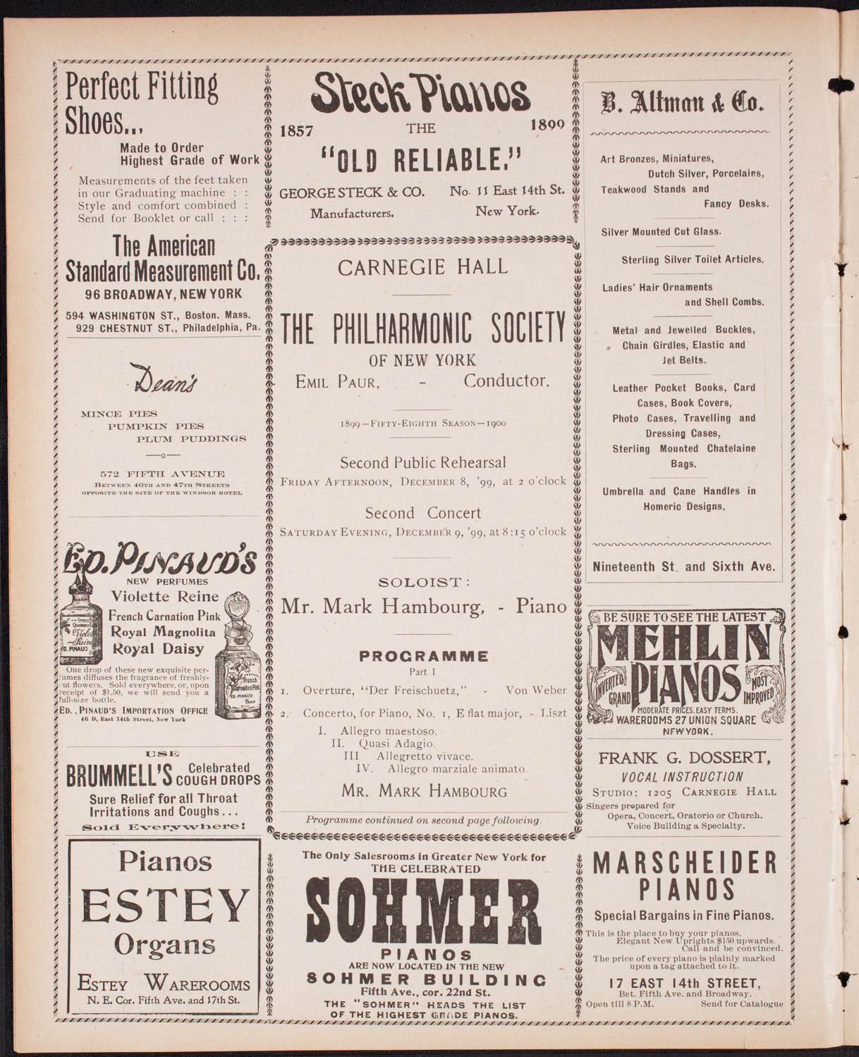 New York Premiere, December 8, 1899, program page 4