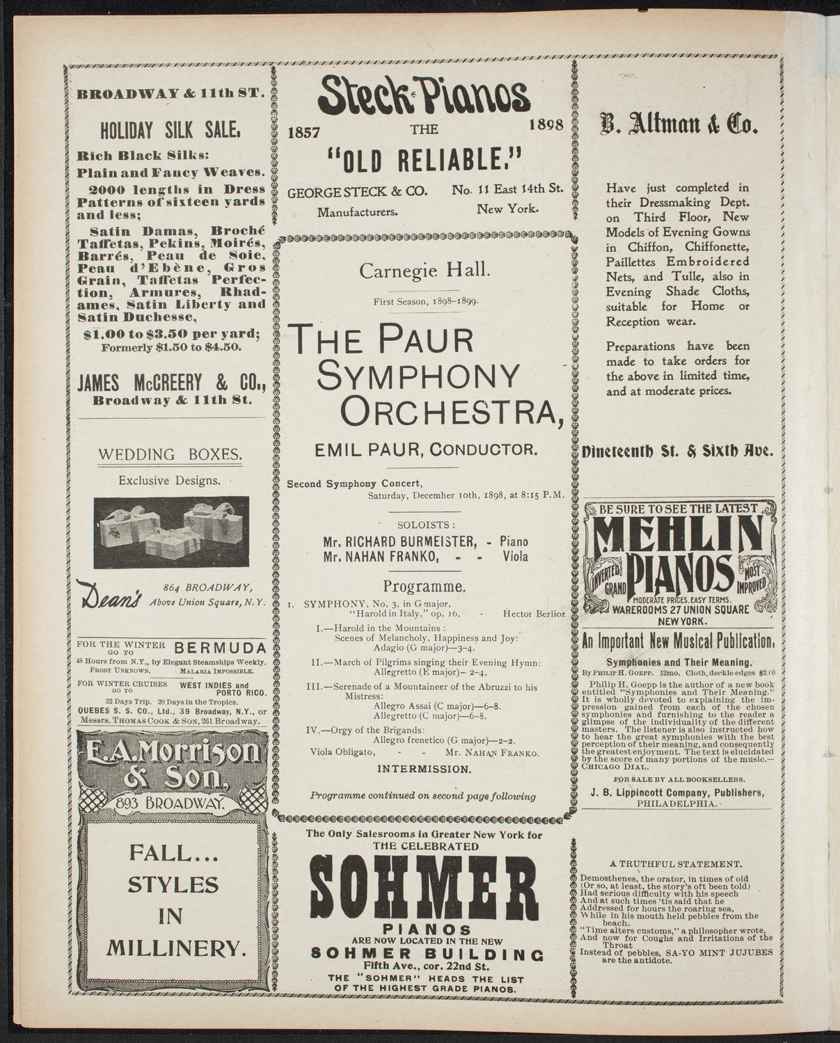 Paur Symphony Orchestra, December 10, 1898, program page 4