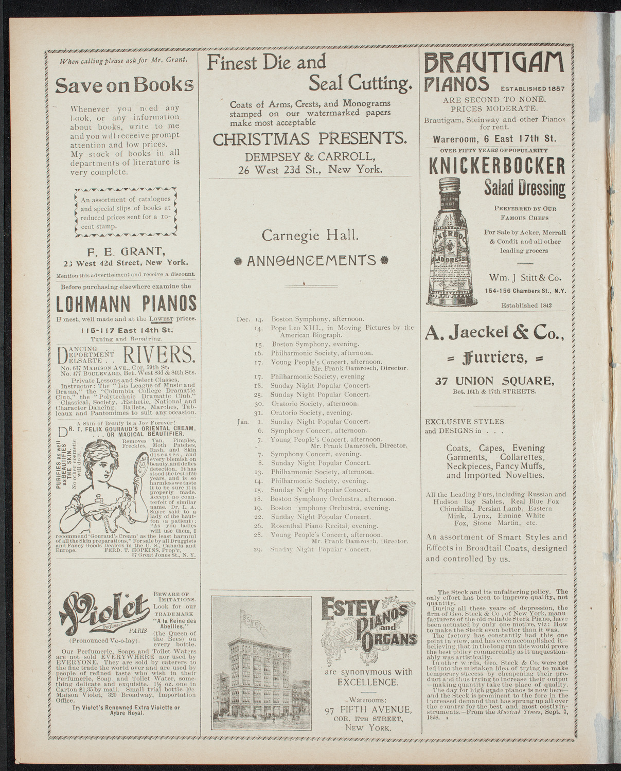 Paur Symphony Orchestra - Sunday Night Popular Concert, December 11, 1898, program page 2