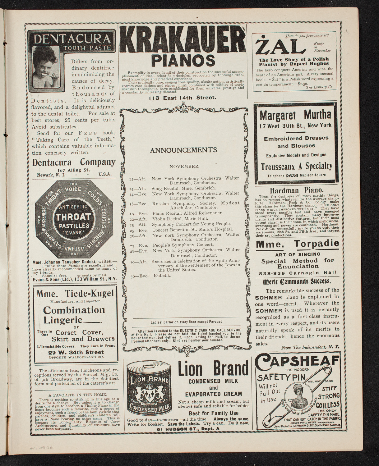 New York Philharmonic, November 11, 1905, program page 3