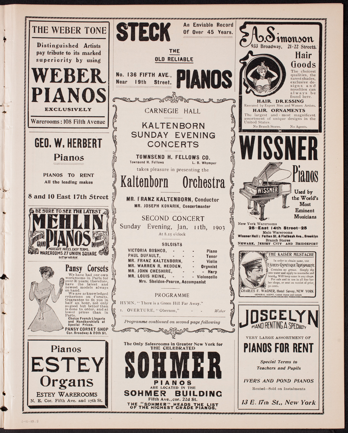 Kaltenborn Sunday Evening Concert, January 11, 1903, program page 5
