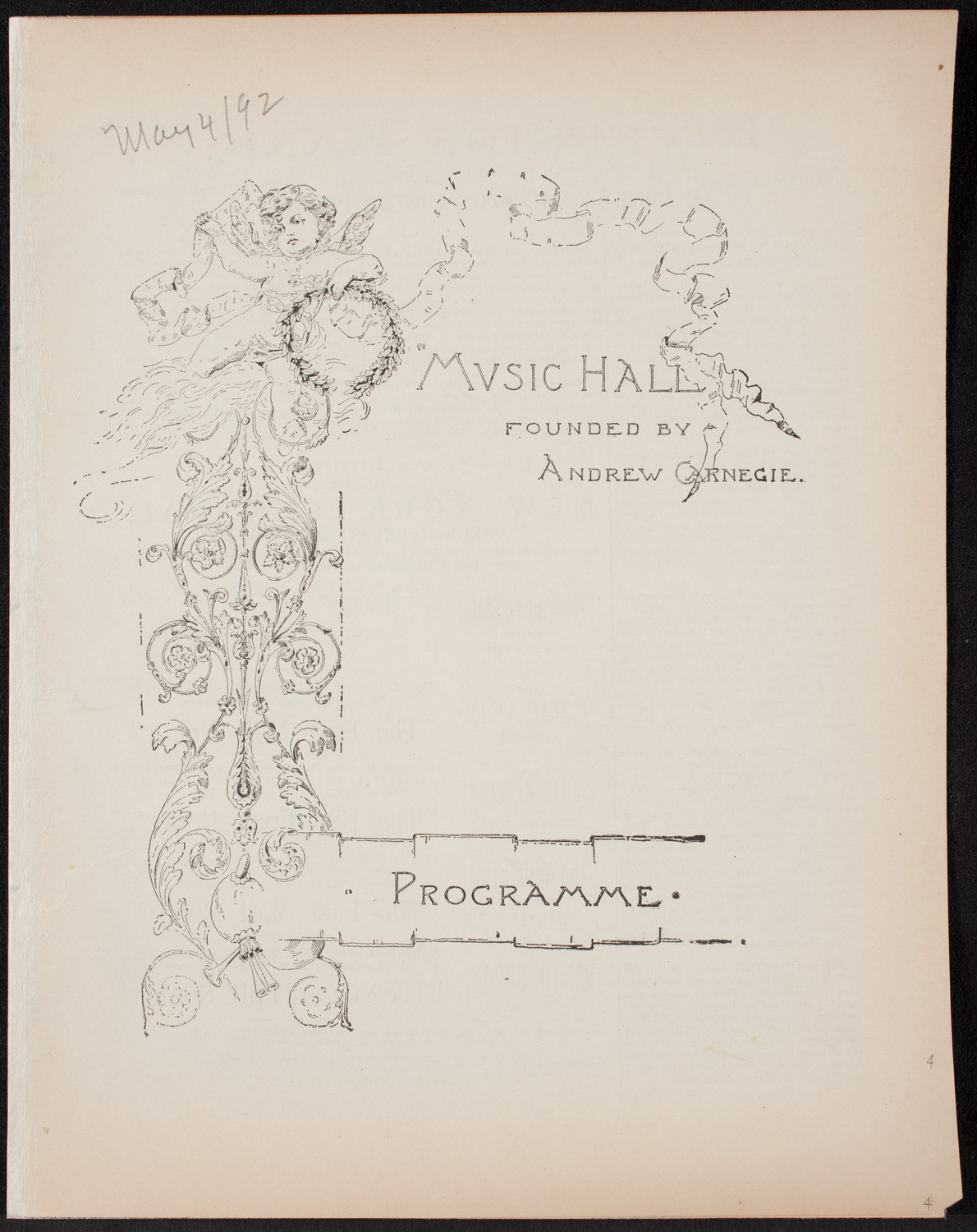 Urania Scientific Theatre, May 4, 1892, program page 1