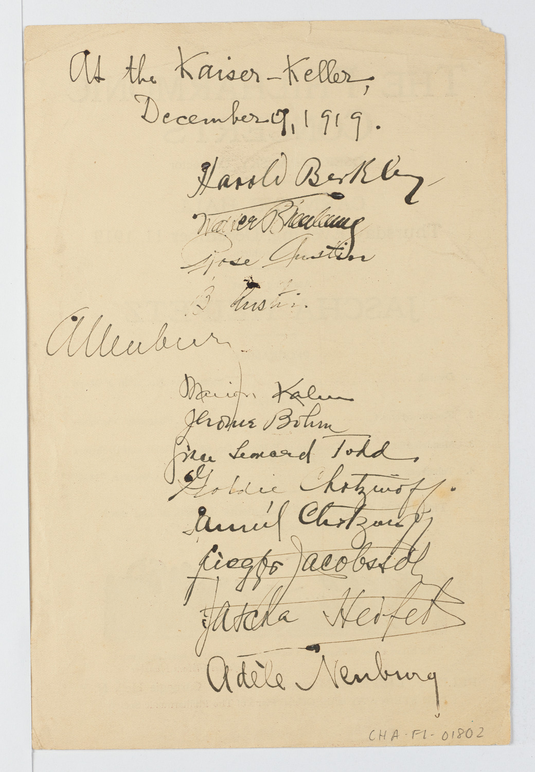 New York Philharmonic, December 11, 1919