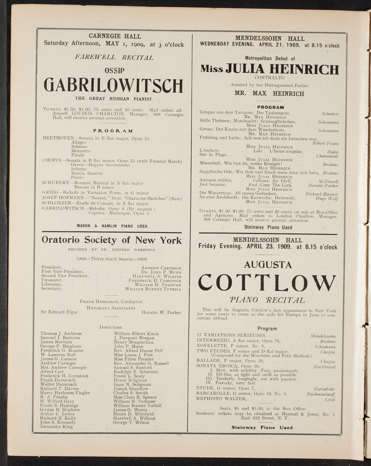 American Music Society, April 18, 1909, program page 10