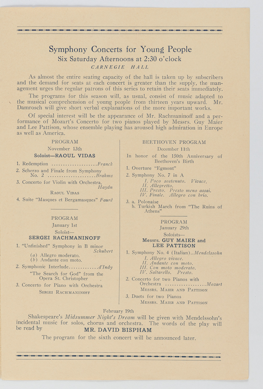 Symphony Concert for Young People, 1920-1921