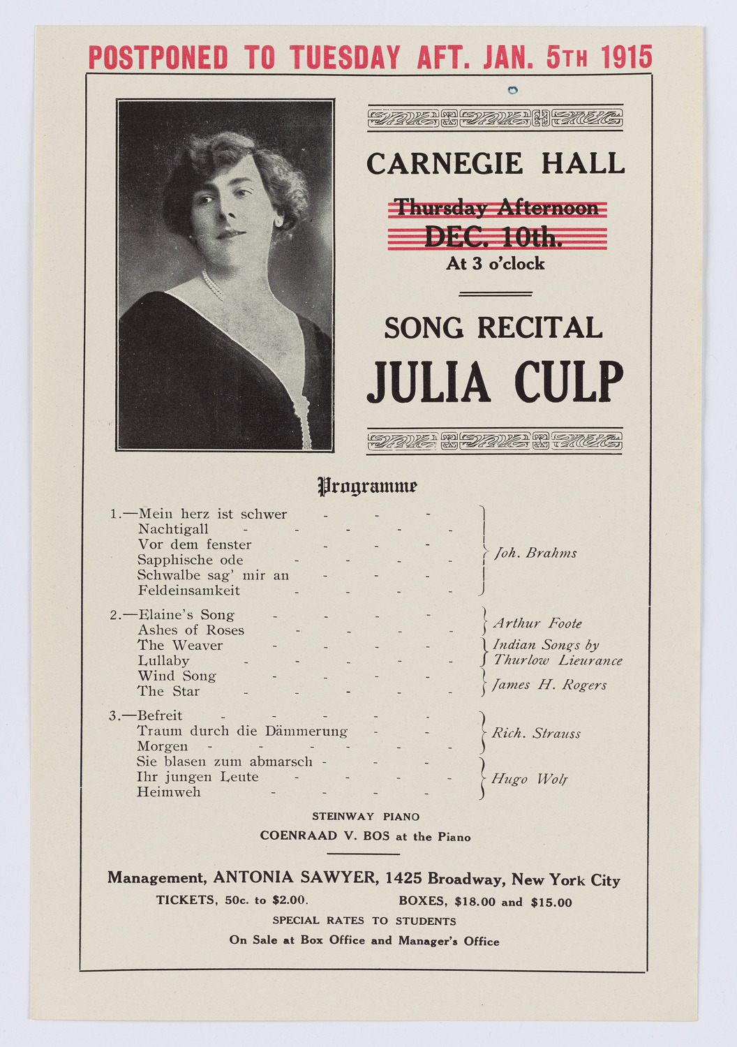 Julia Culp, January 5, 1915