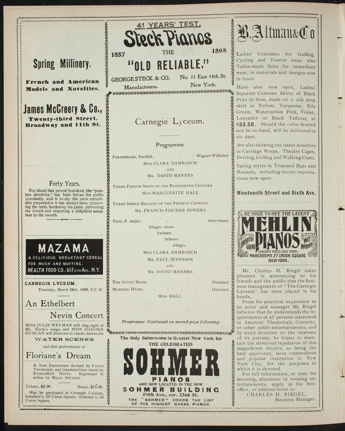 Powers-Mannes Lenten Musicale/ Wednesday Morning Musicale, March 16, 1898, program page 4