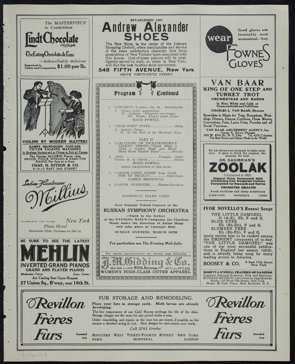 Russian Symphony Society of New York, March 22, 1913, program page 7