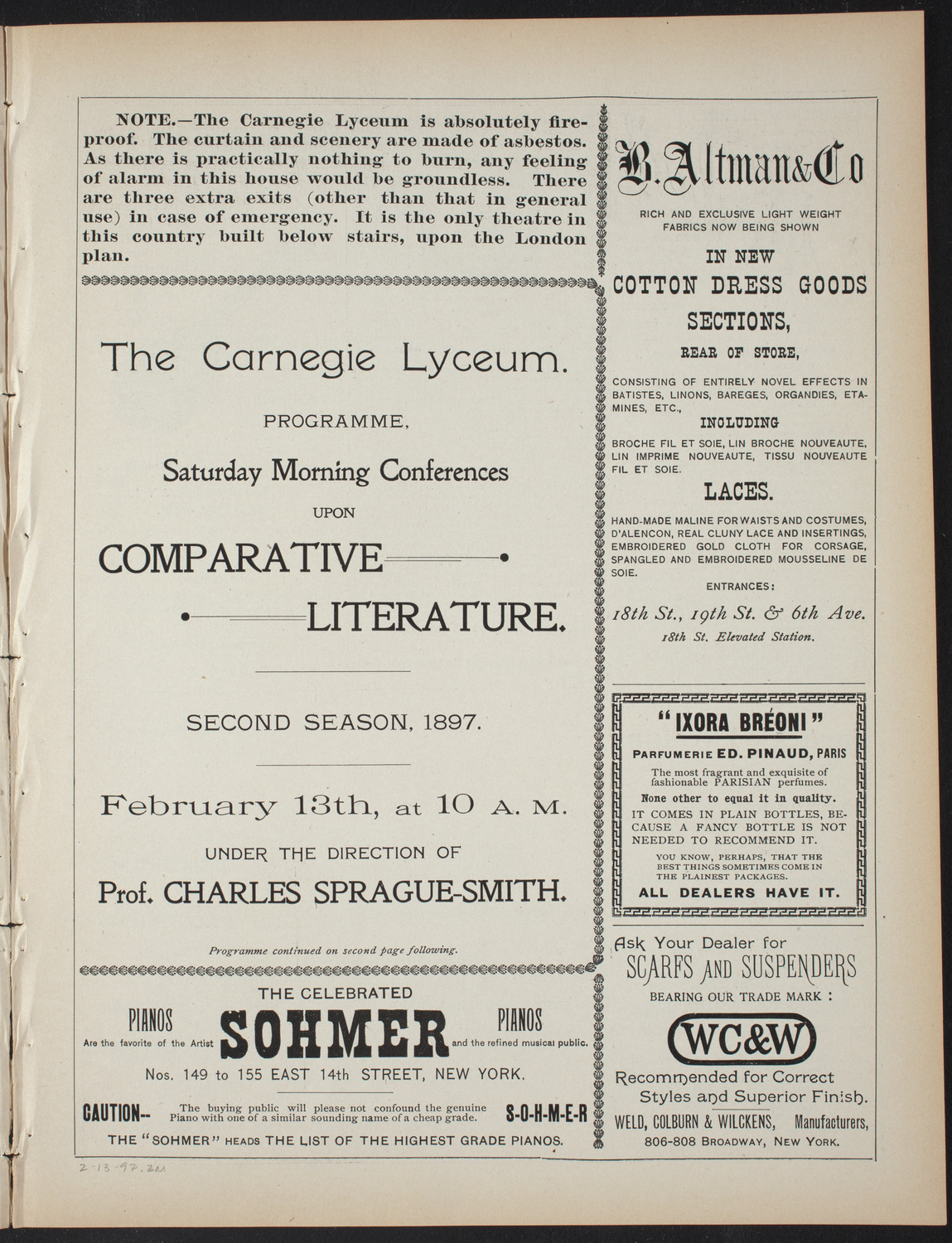 Saturday Morning Conferences on Comparative Literature, February 13, 1897, program page 3