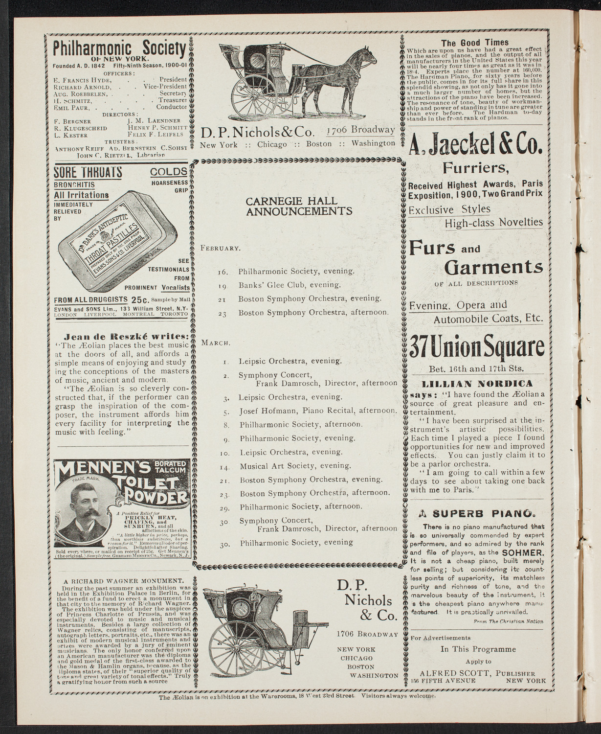 New York Philharmonic, February 15, 1901, program page 2