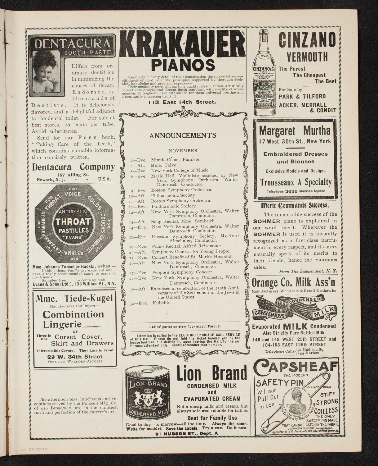 New York College of Music Faculty Concert, October 29, 1905, program page 3