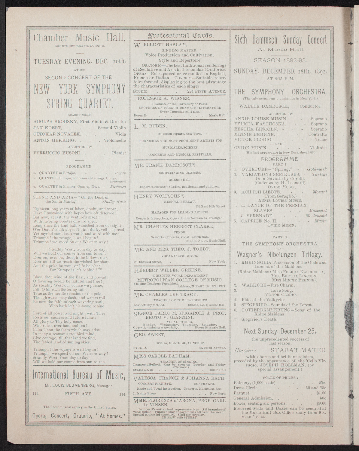 Music and Readings, December 15, 1892, program page 2