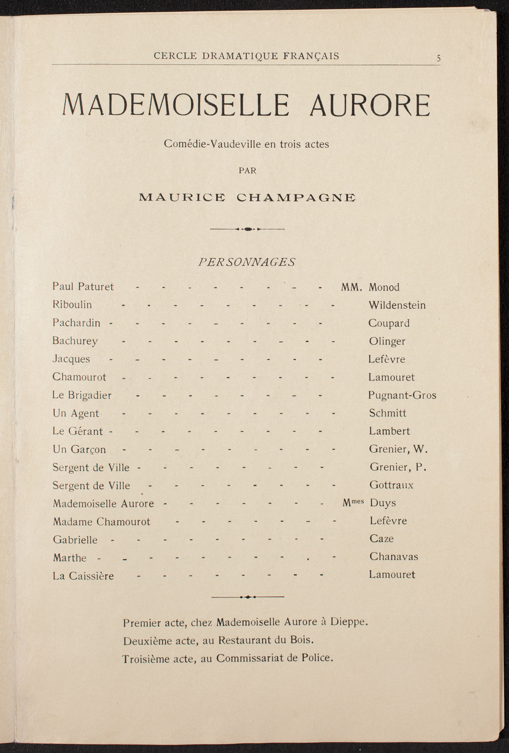 Cercle Dramatique de l'Alliance Française de New York, November 21, 1907, program page 6