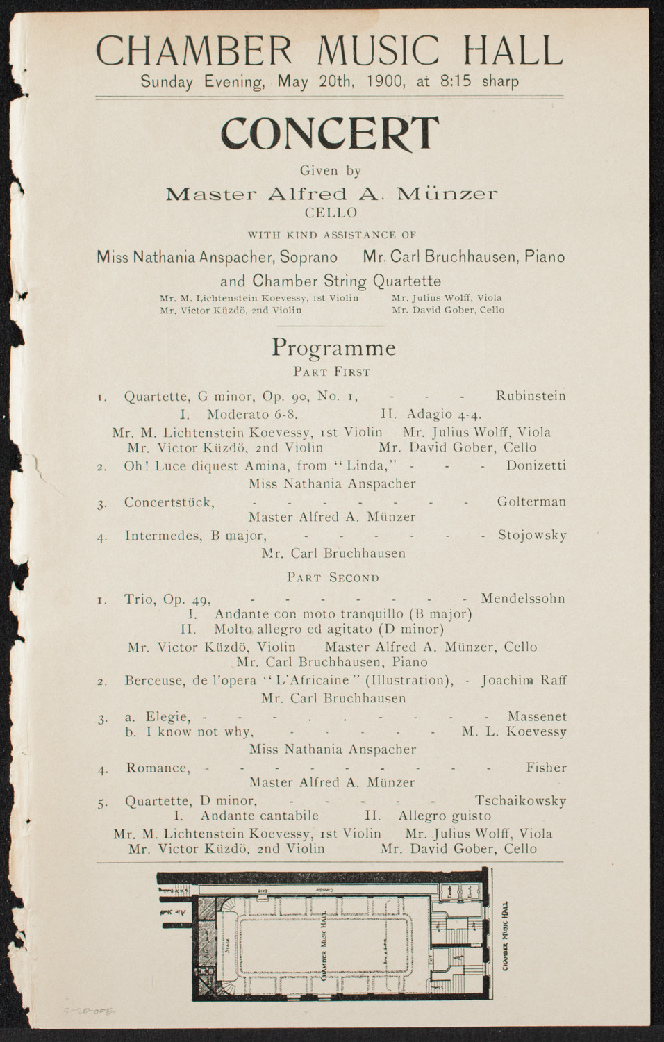 Alfred A. Munzer and Others, May 20, 1900, program page 1