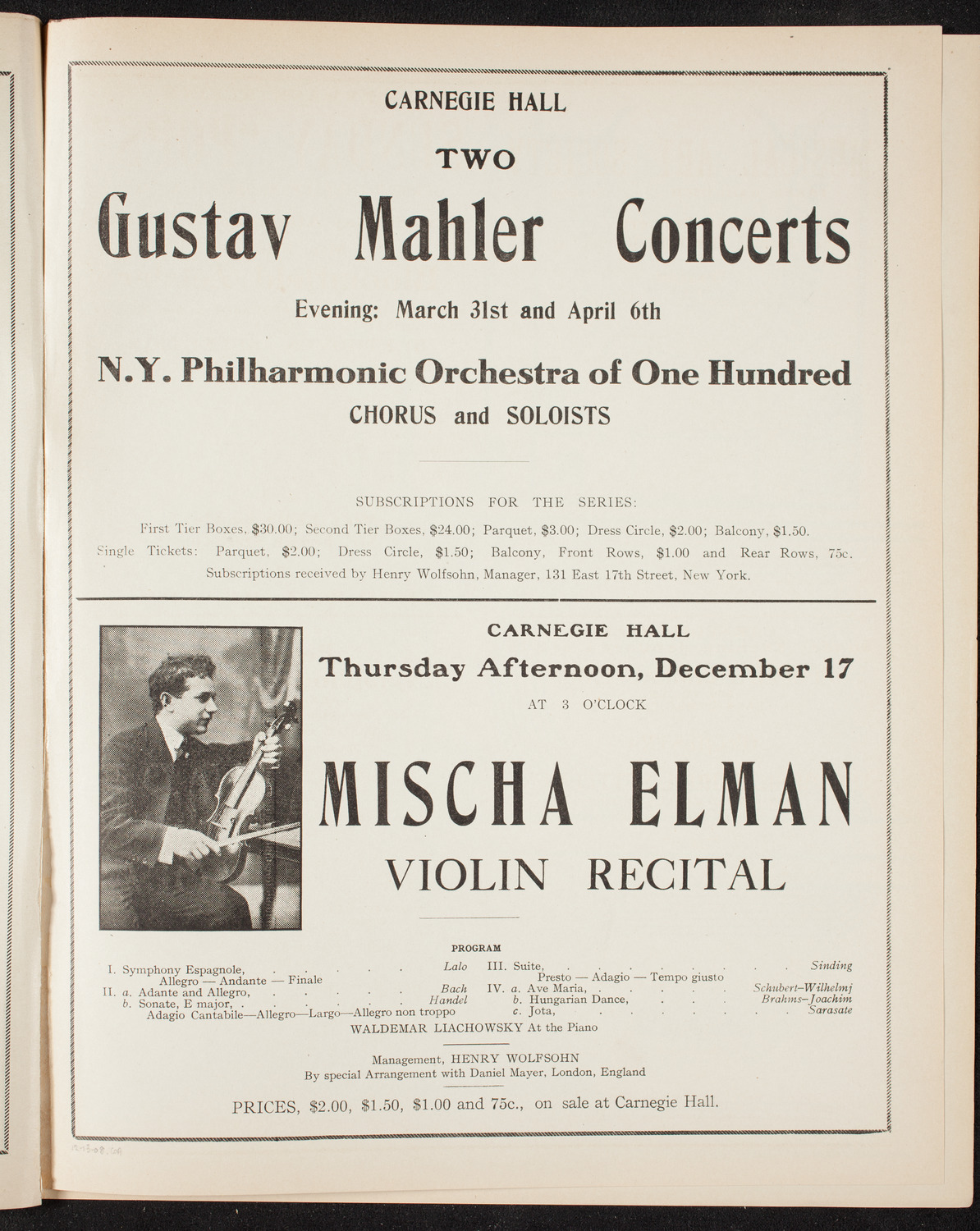 New York Symphony Orchestra, December 13, 1908, program page 11