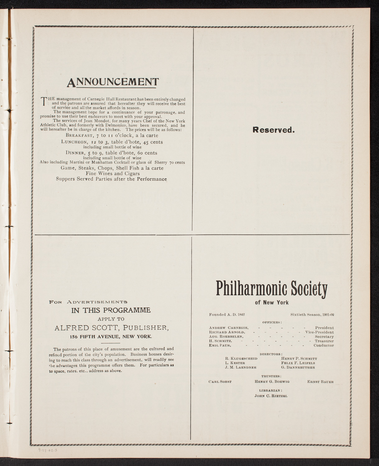 David Bispham, Baritone, April 27, 1902, program page 5