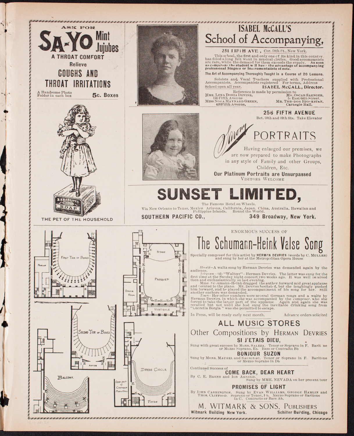 Lillian Nordica, Soprano, and Ernestine Schumann-Heink, Contralto, February 1, 1900, program page 3