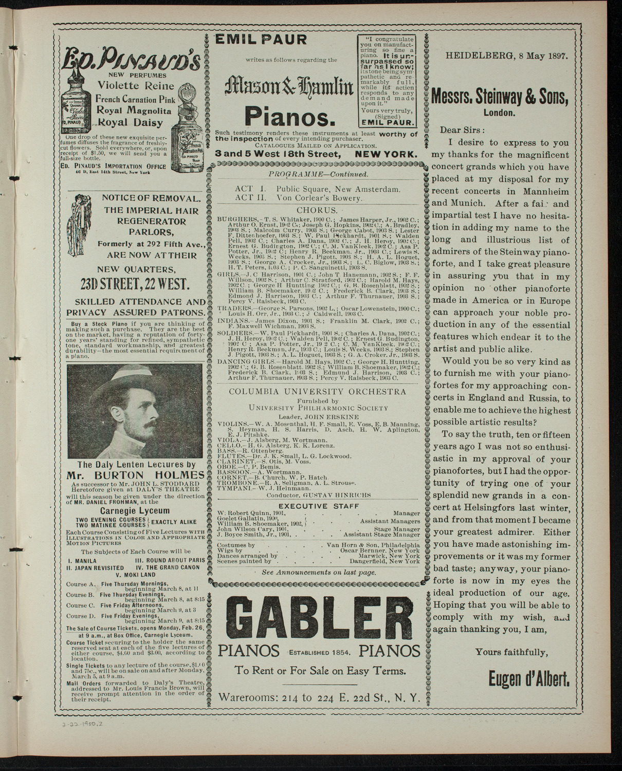 Columbia University Musical Society, February 22, 1900, program page 3