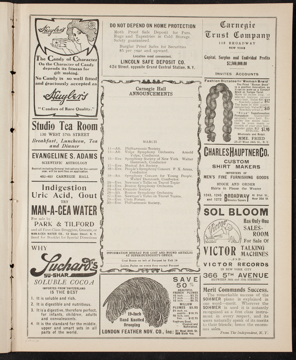 New York Philharmonic, March 10, 1910, program page 3