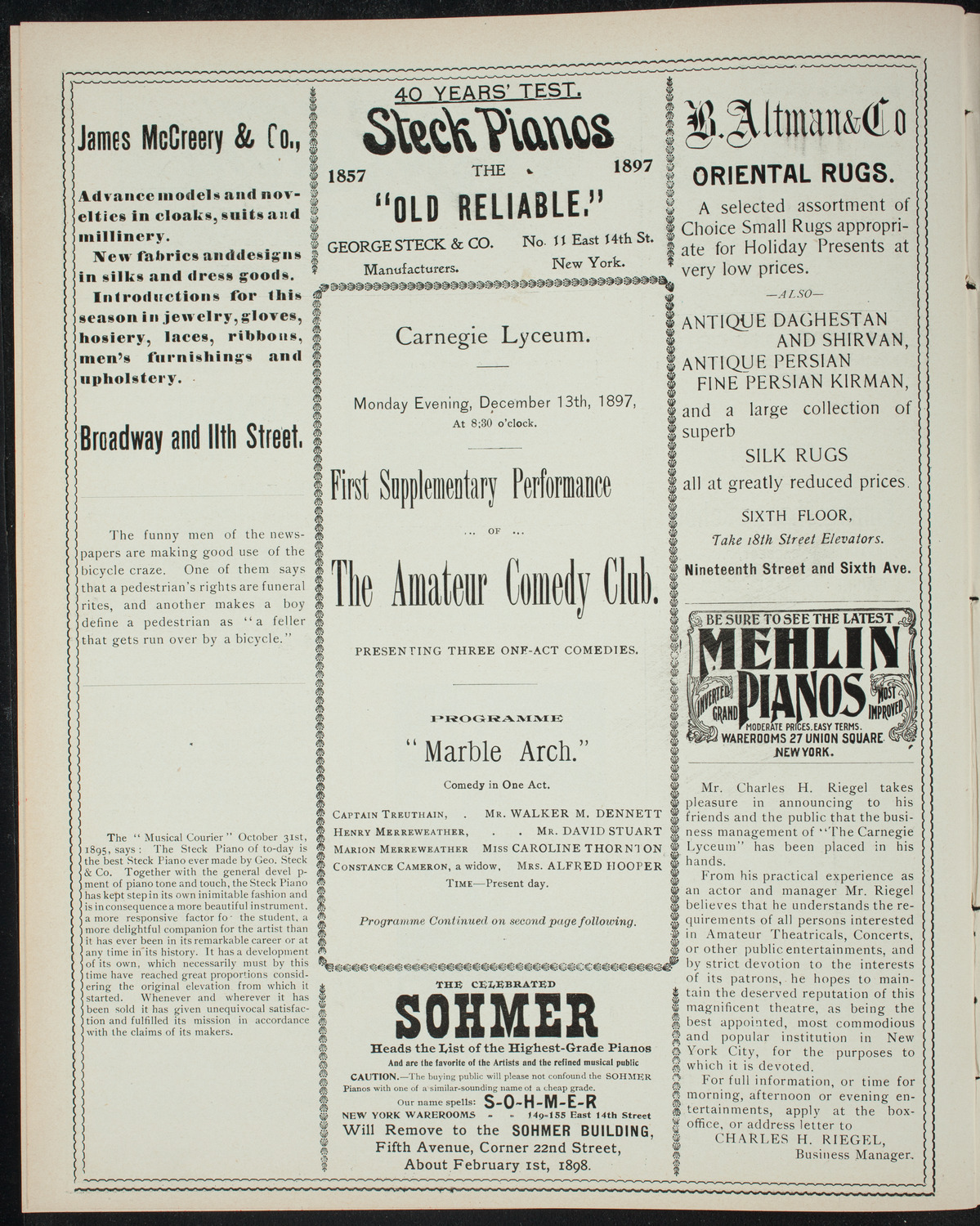 Amateur Comedy Club, December 13, 1897, program page 4