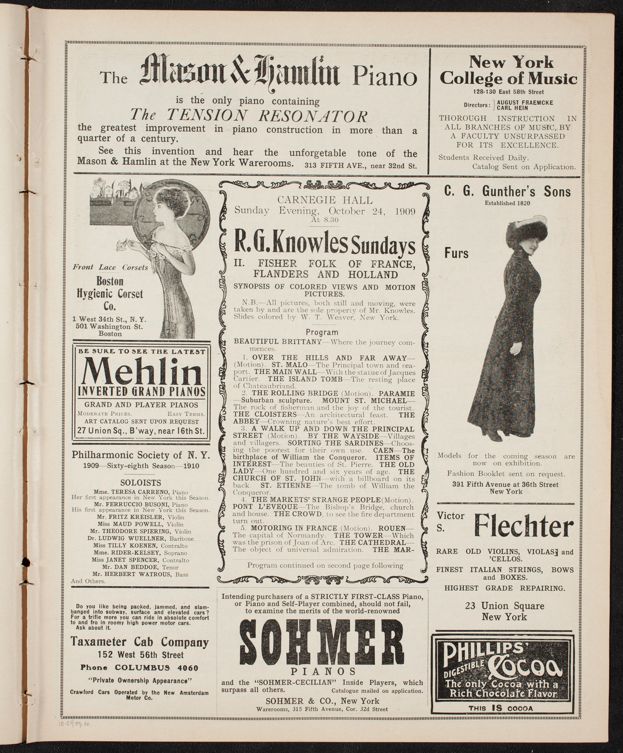 Lecture by R.G. Knowles, October 24, 1909, program page 5
