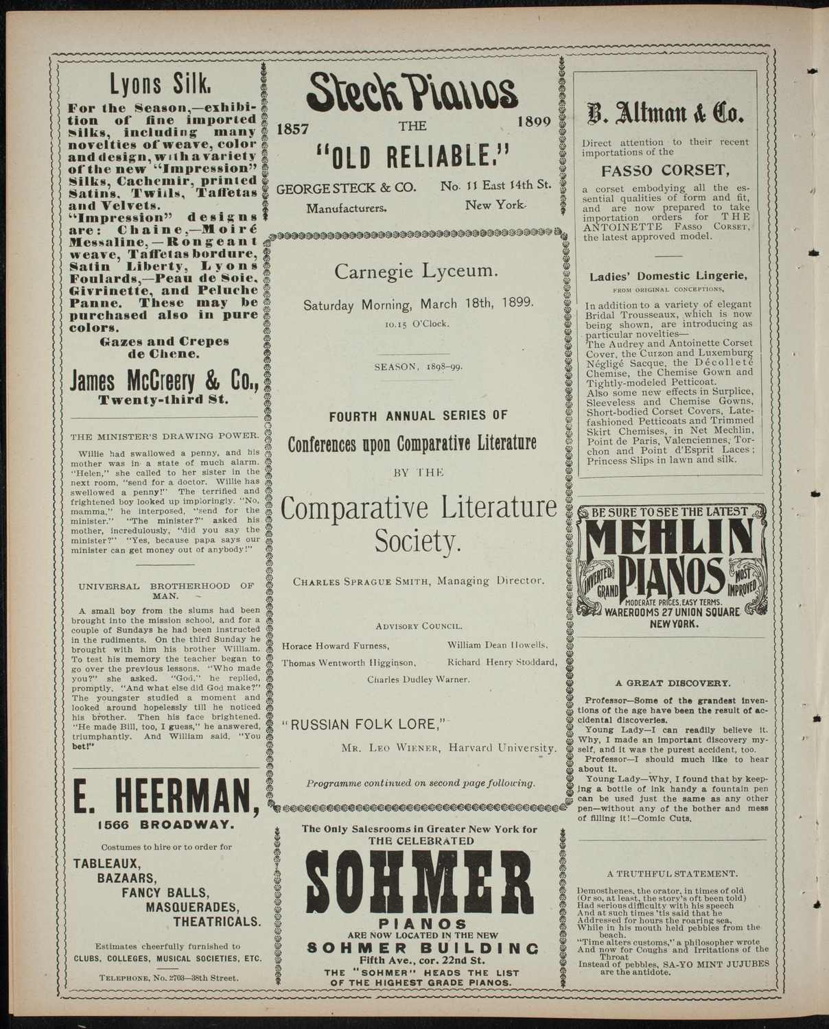 Comparative Literature Society Saturday Morning Conference, March 18, 1899, program page 4